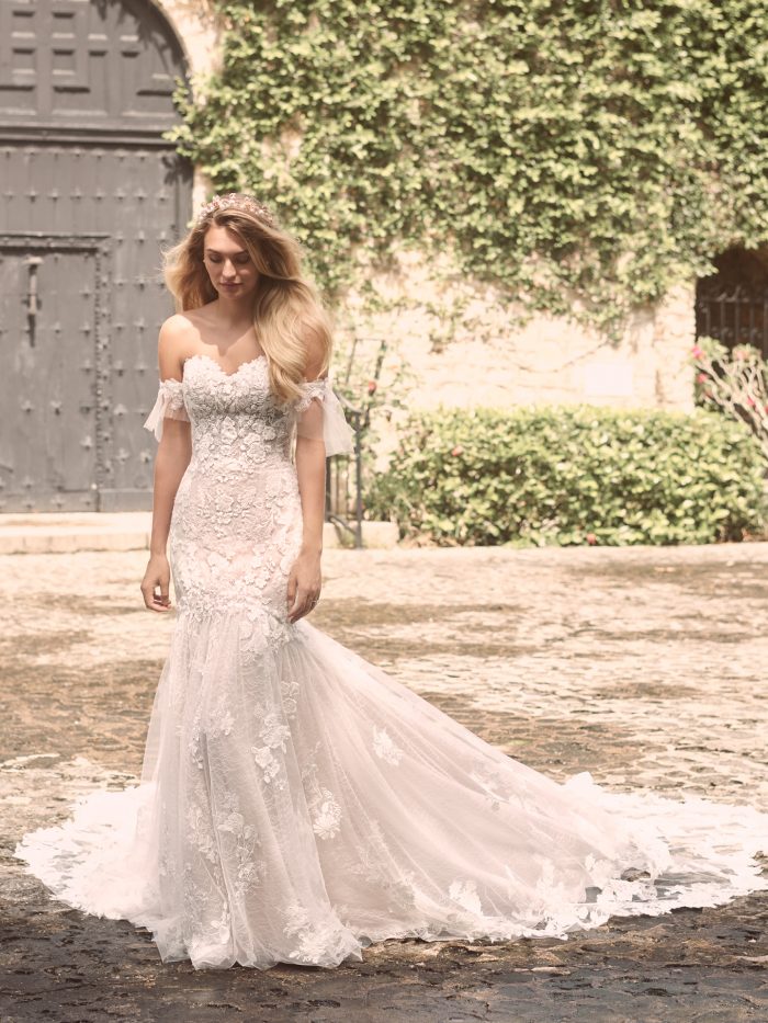Model Wearing Sparkly Mermaid Bridal Dress Called Joelle by Maggie Sottero