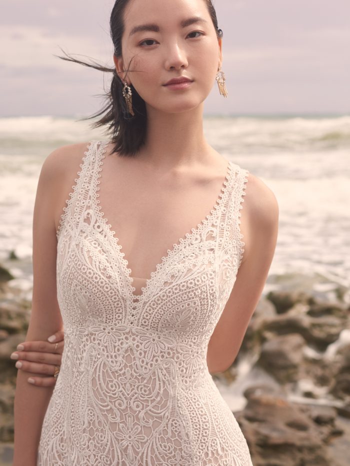 Model Wearing Vintage Lace Wedding Dress Called Benson by Sottero and Midgley