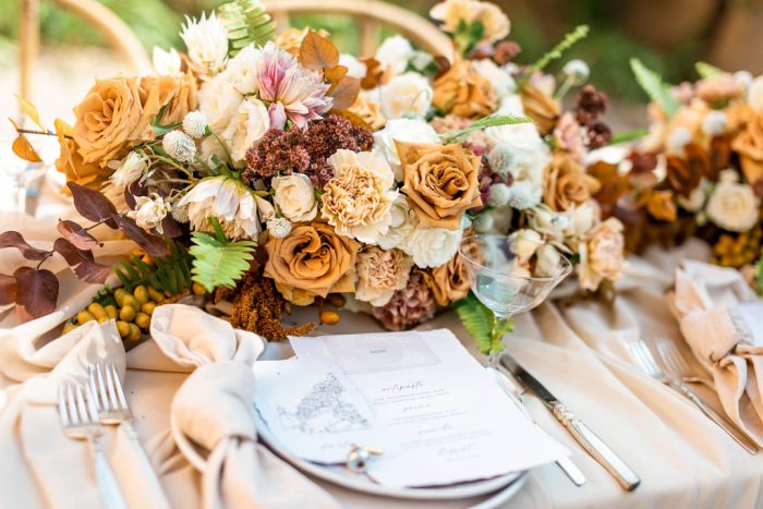 Fall Wedding Bouquet with Italian Wedding Menus on Table