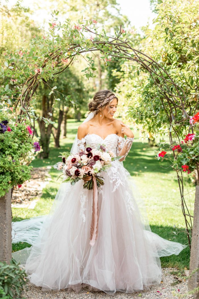 Bride at Italian Wedding Shoot Wearing Floral Ball Gown Wedding Dress Called Orlanda by Maggie Sottero