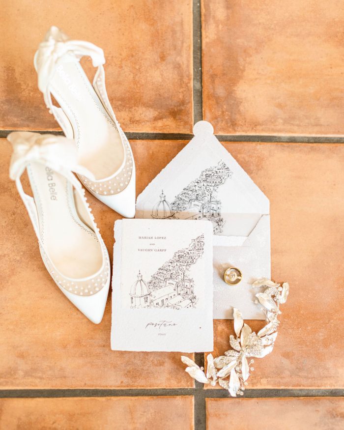 Italian Wedding Invitations with Chic White Wedding Shoes