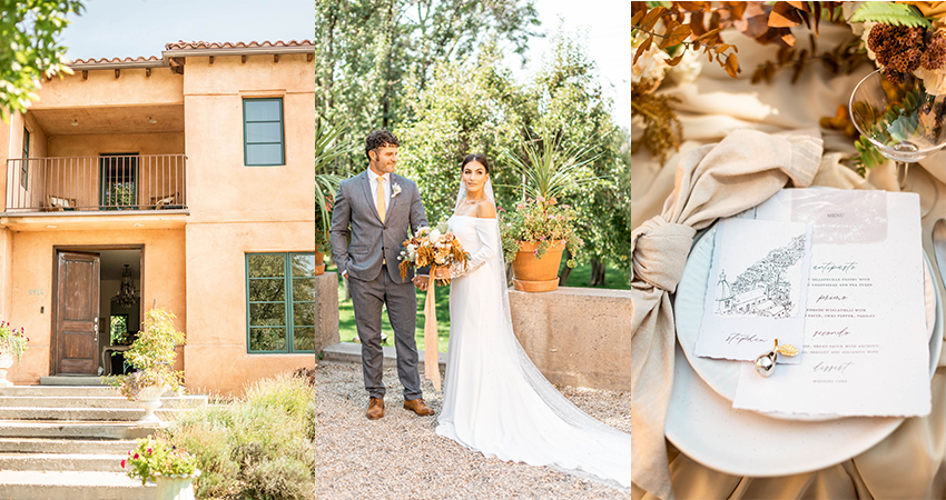 Collage of Bride and Groom with Tuscan Details at Italian Wedding Styled Shoot