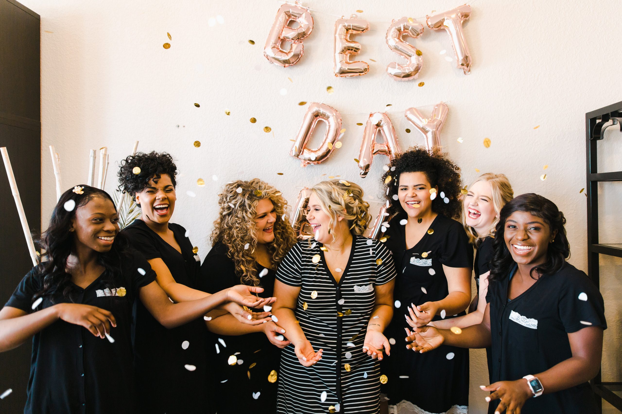 Simple Bridal Shower Ideas Blog Header Image With Bride Celebrating Her Wedding Day With Her Bridal Party