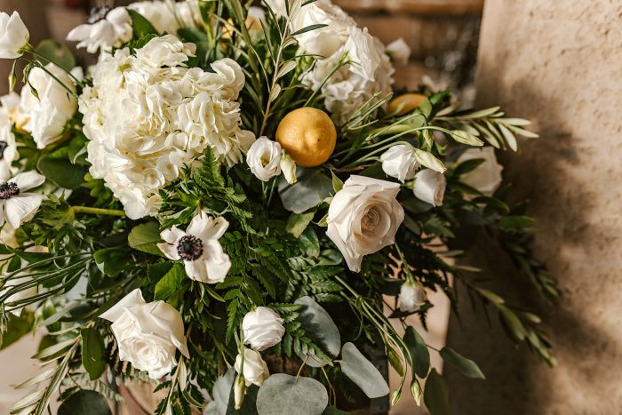 Green And White Flowers With Lemons