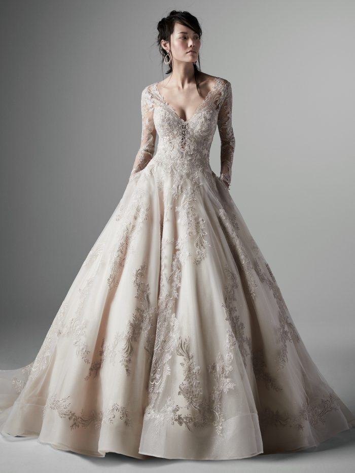 Model Wearing Cinderella-Inspired Ball Gown Wedding Dress Called Vincent by Sottero and Midgley