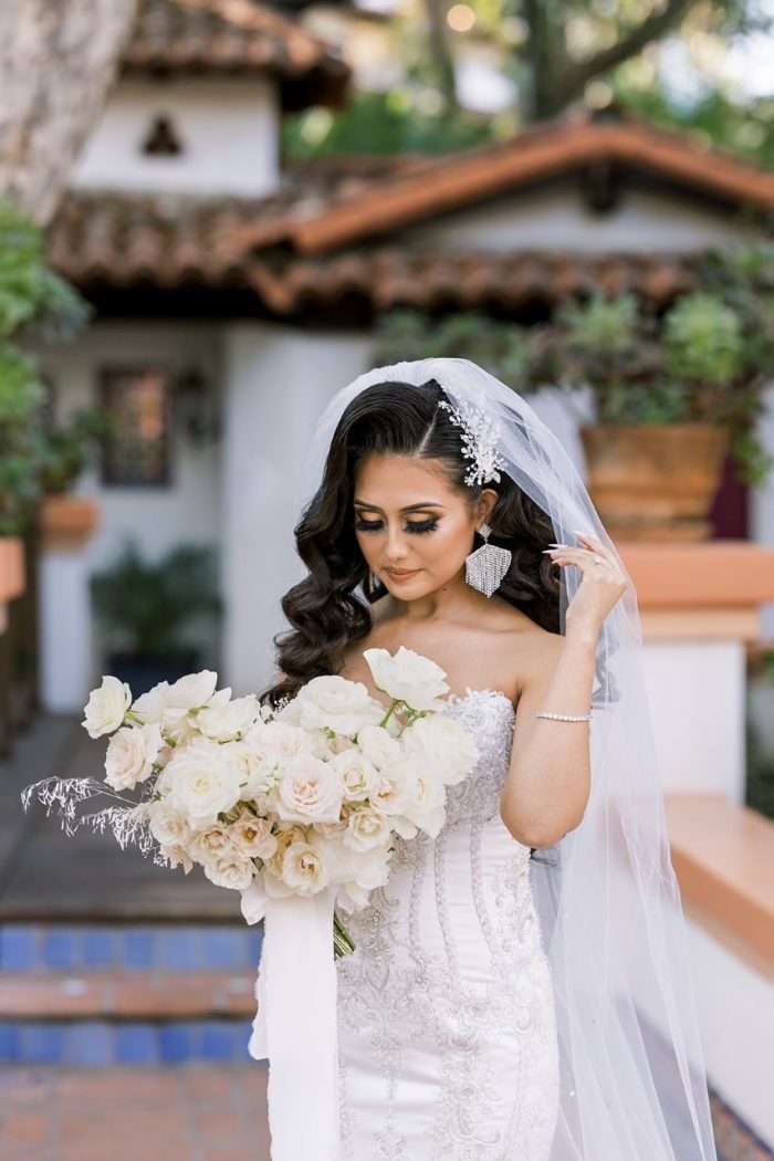 Real Bride Wearing Glamorous Satin Mermaid Wedding Dress Called Milena by Maggie Sottero