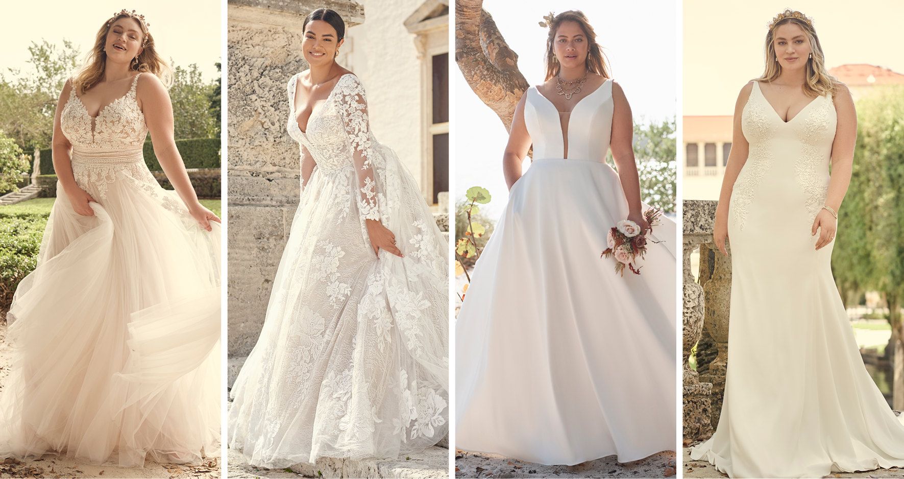 Collage of Brides Wearing the Best Wedding Dresses by Maggie Sottero for Apple Shape Body Types