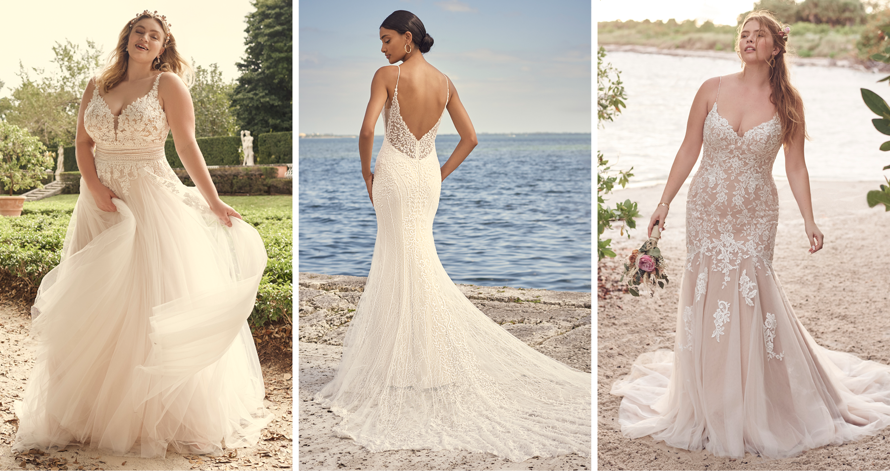 Collage of Brides Wearing Maggie Sottero Wedding Dresses that Fit Different Body Types