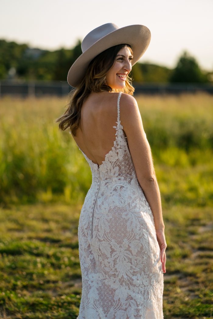 Influencer Wearing Sexy Lace Bridal Gown Called Canterbury by Sottero and Midgley
