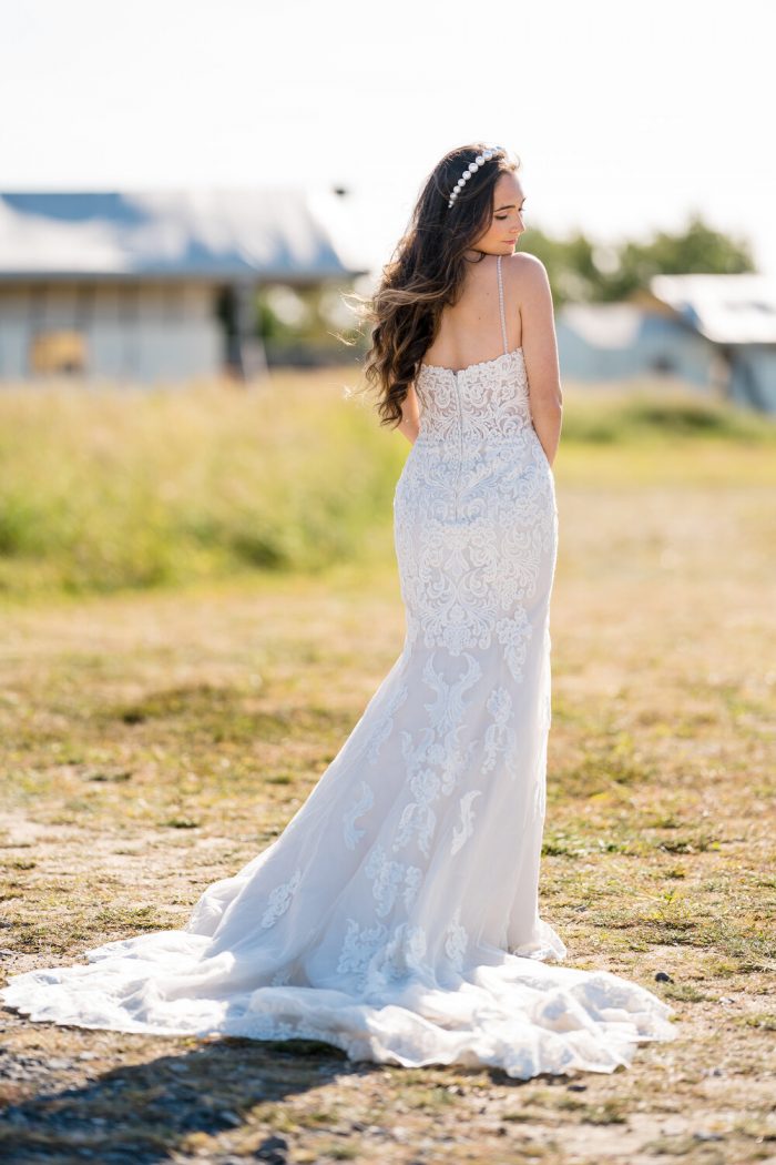 Influencer Wearing Lace Fit-and-Flare Wedding Gown Called Fiona by Maggie Sottero 