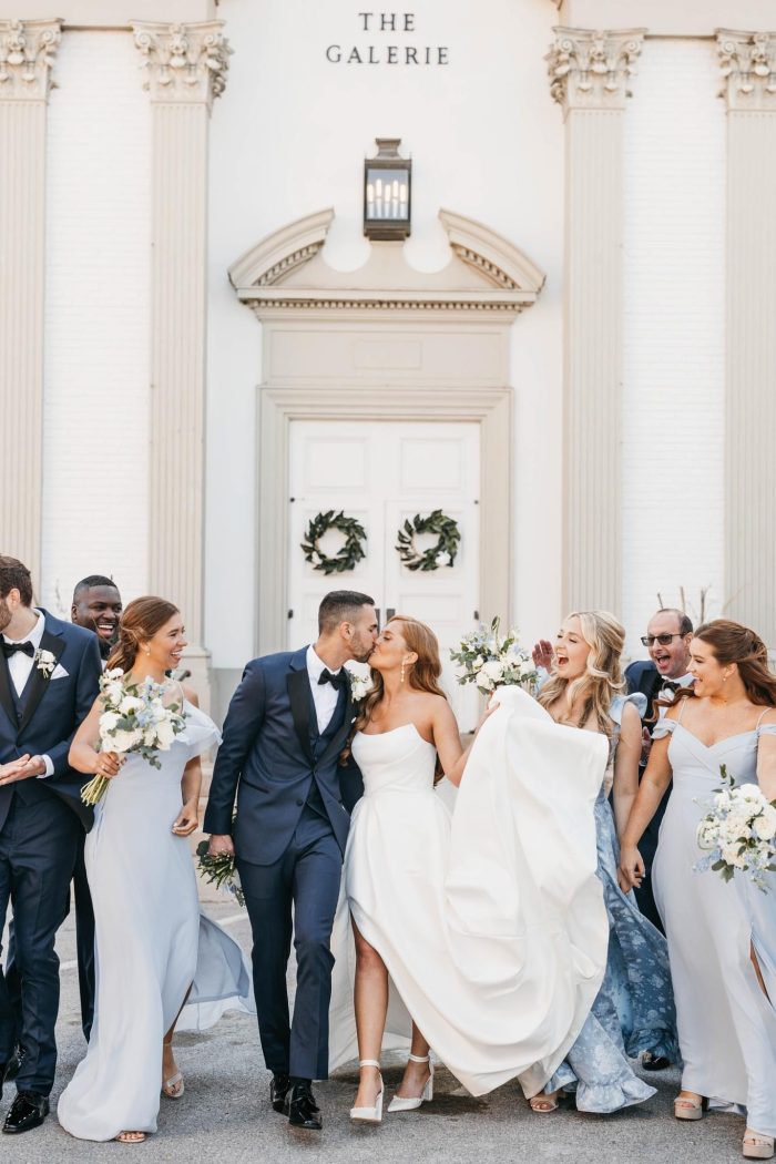 Bride wearing Aspen by Sottero and Midgley with her friends in blue