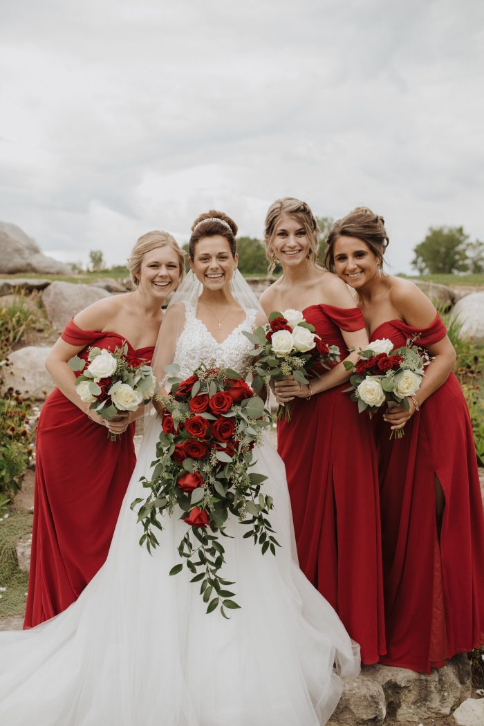 Peach and red bridesmaid hot sale dresses