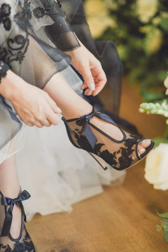 Black Illusion Lace Lace-up Bridal shoes