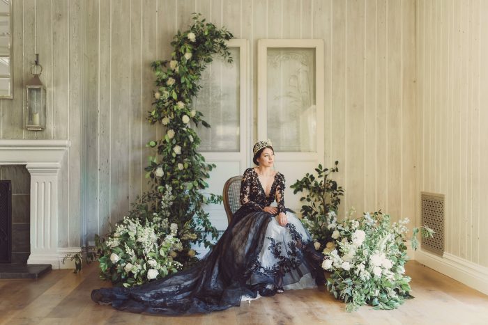 Bride Wearing Black Lace Wedding Gown called Zander by Sottero and Midgley for a Luxe Spring Wedding