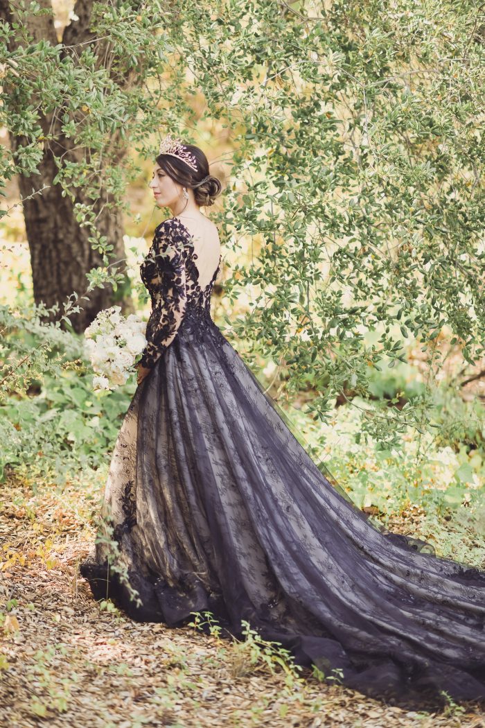 Bride Wearing Black Lace Wedding Gown called Zander by Sottero and Midgley for a Luxe Spring Wedding