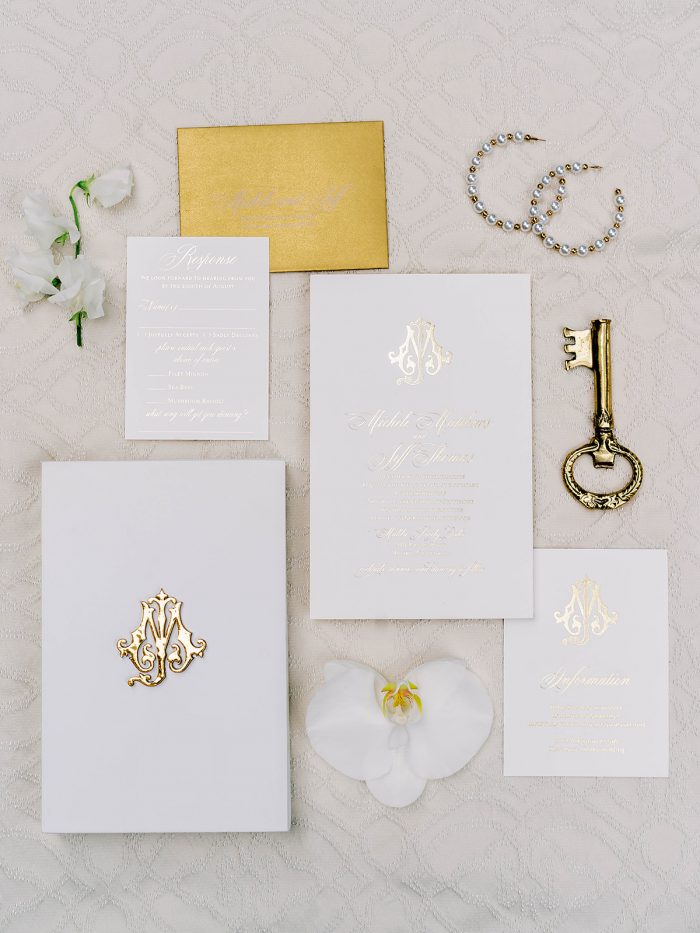 White and Gold Royal Inspired Wedding invitations
