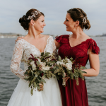 Bride With Maid Of Honor In Lace Wedding Dress Called Mallory Dawn By Maggie Sottero