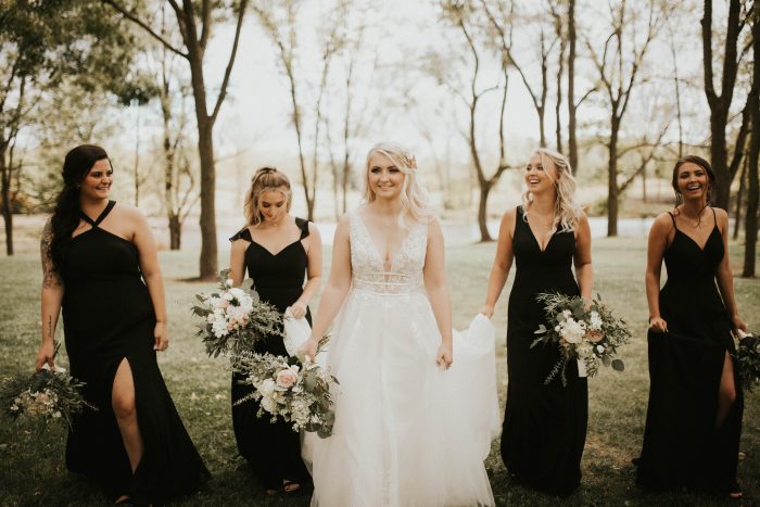 Bride In Tulle Wedding Dress Called Raelynn By Rebecca Ingram With Maid Of Honor