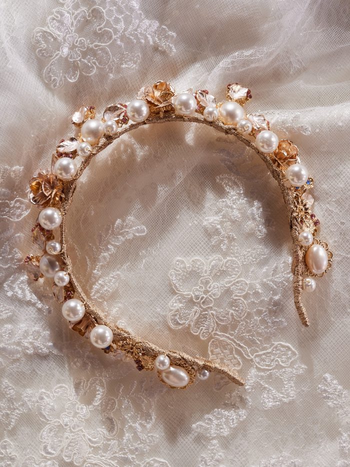 Pearl and Floral Bridal Tiara Called Calaveras by A'El Este x Maggie Sottero