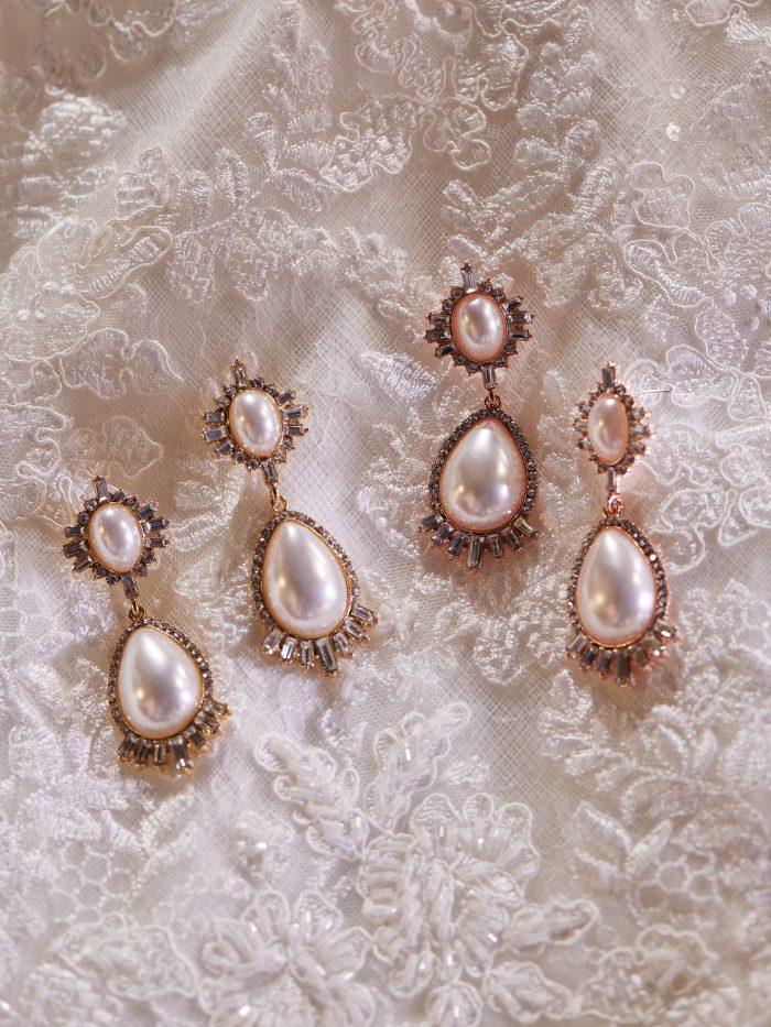 Pearl Teardrop Bridal Earrings Called Deandra by A'El Este and Maggie Sottero
