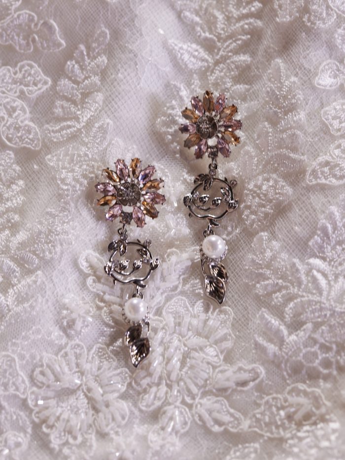 Dangly Floral Bridal Earrings Called Hayden by A'El Este and Maggie Sottero