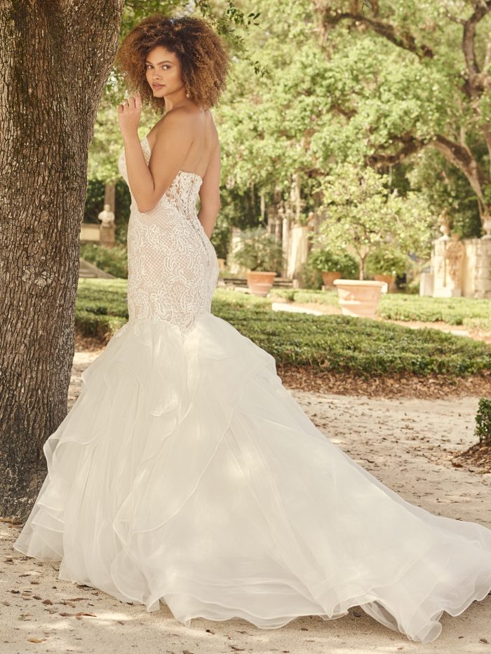 Bride Wearing Glamorous Strapless Wedding Dress Called Lunaria Marie by Maggie Sottero