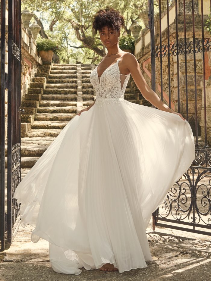 Bride In Chiffon Wedding Dress Called Margery By Maggie Sottero