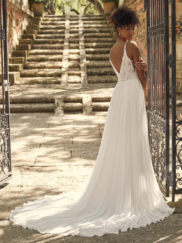Bride Wearing Unique Statement-Back Wedding Dress Called Margery by Maggie Sottero