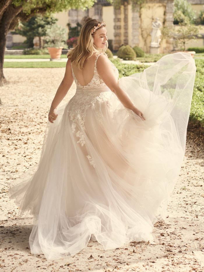 Bride Wearing Floral Plus Size A-line Wedding Dress Called Ohara by Maggie Sottero