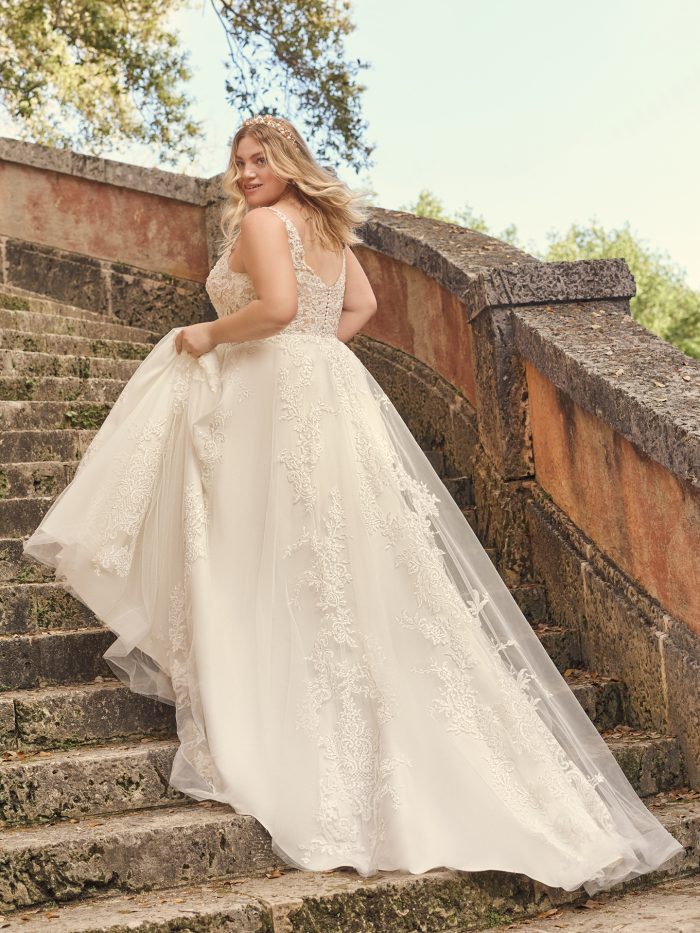 Bride Wearing Plus Size Ball Gown Wedding Dress Called Tiffany by Maggie Sottero