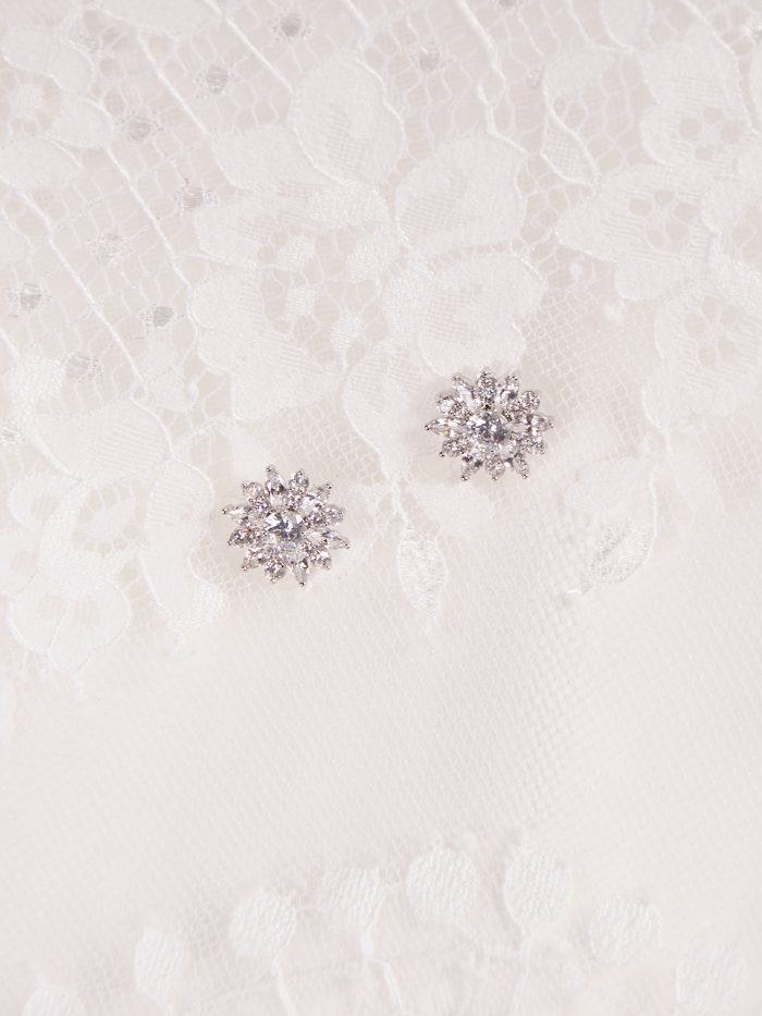Diamond Floral Stud Bridal Earrings Called Rosaria by A'El Este and Maggie Sottero
