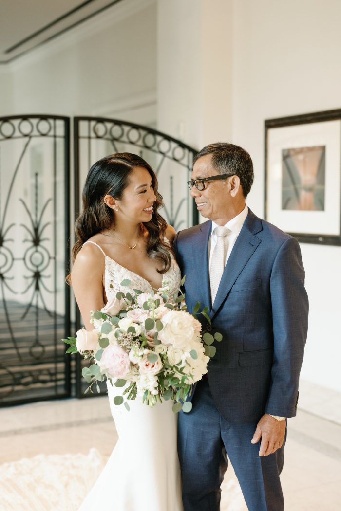 Bride In Crepe Wedding Dress Called Bracken By Sottero And Midgley With Father