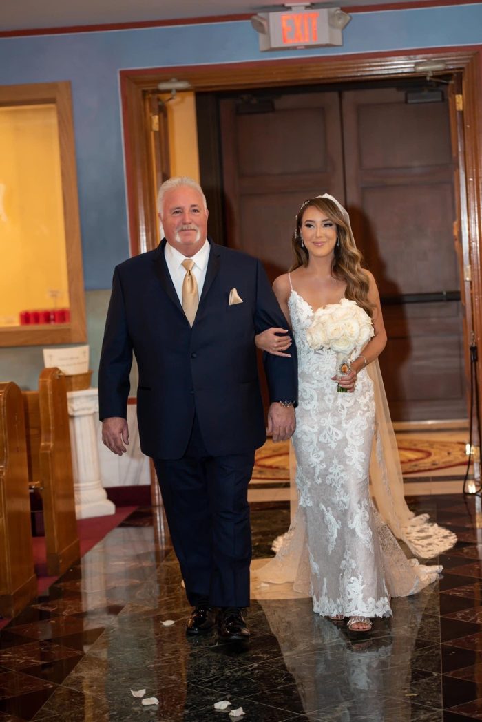 Bride In Sexy Wedding Dress Called Tuscany Royale By Maggie Sottero With Father Of The Bride