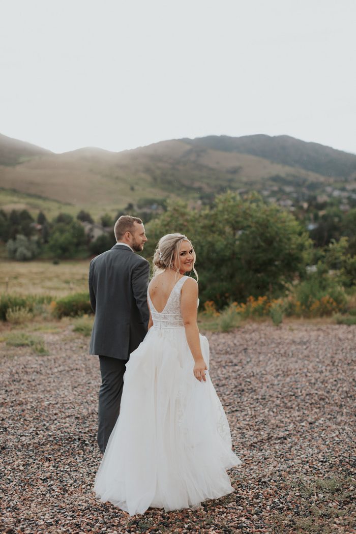 Bride In A-Line Wedding Dress called Raelynn By Rebecca Ingram