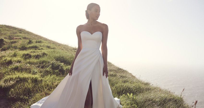 Bride In A-Line Wedding Dress Called Zelda By Rebecca Ingram