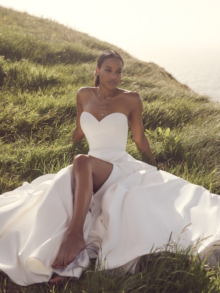 Bride In A-Line Wedding Dress Called Zelda By Rebecca Ingram