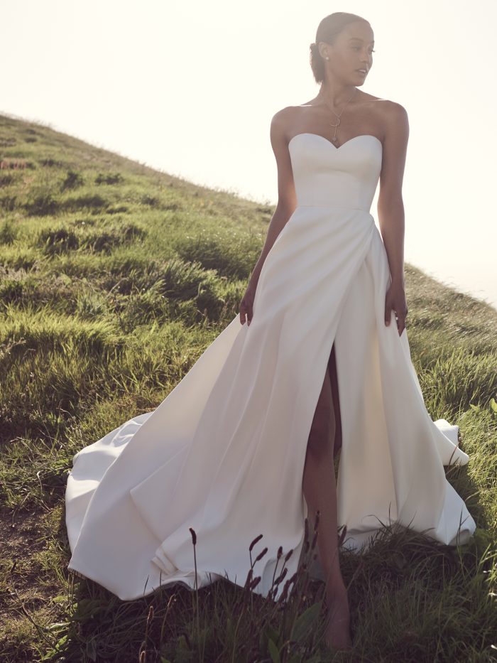 Bride In A-Line Wedding Dress Called Zelda By Rebecca Ingram