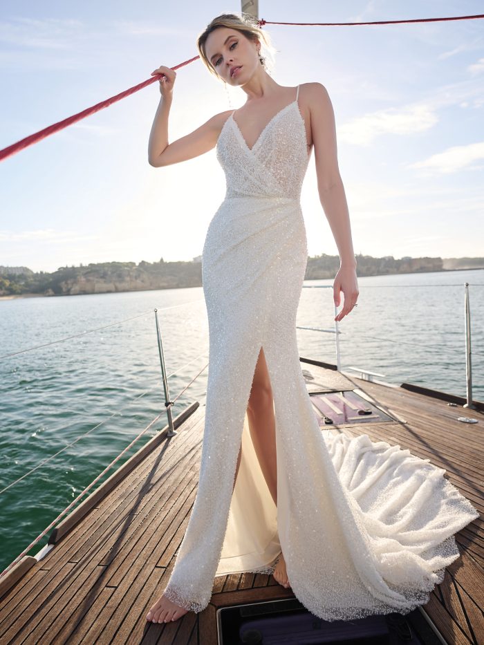 Bride In Beaded A-Line Wedding Dress Called Topaz By Sottero And Midgley