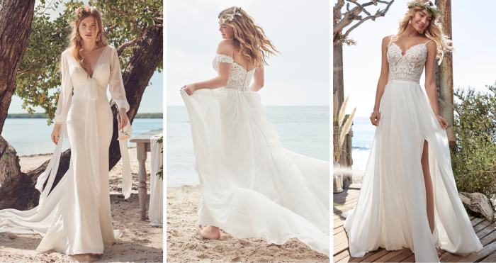 Brides Wearing Chiffon Beach Wedding Dresses by Maggie Sottero