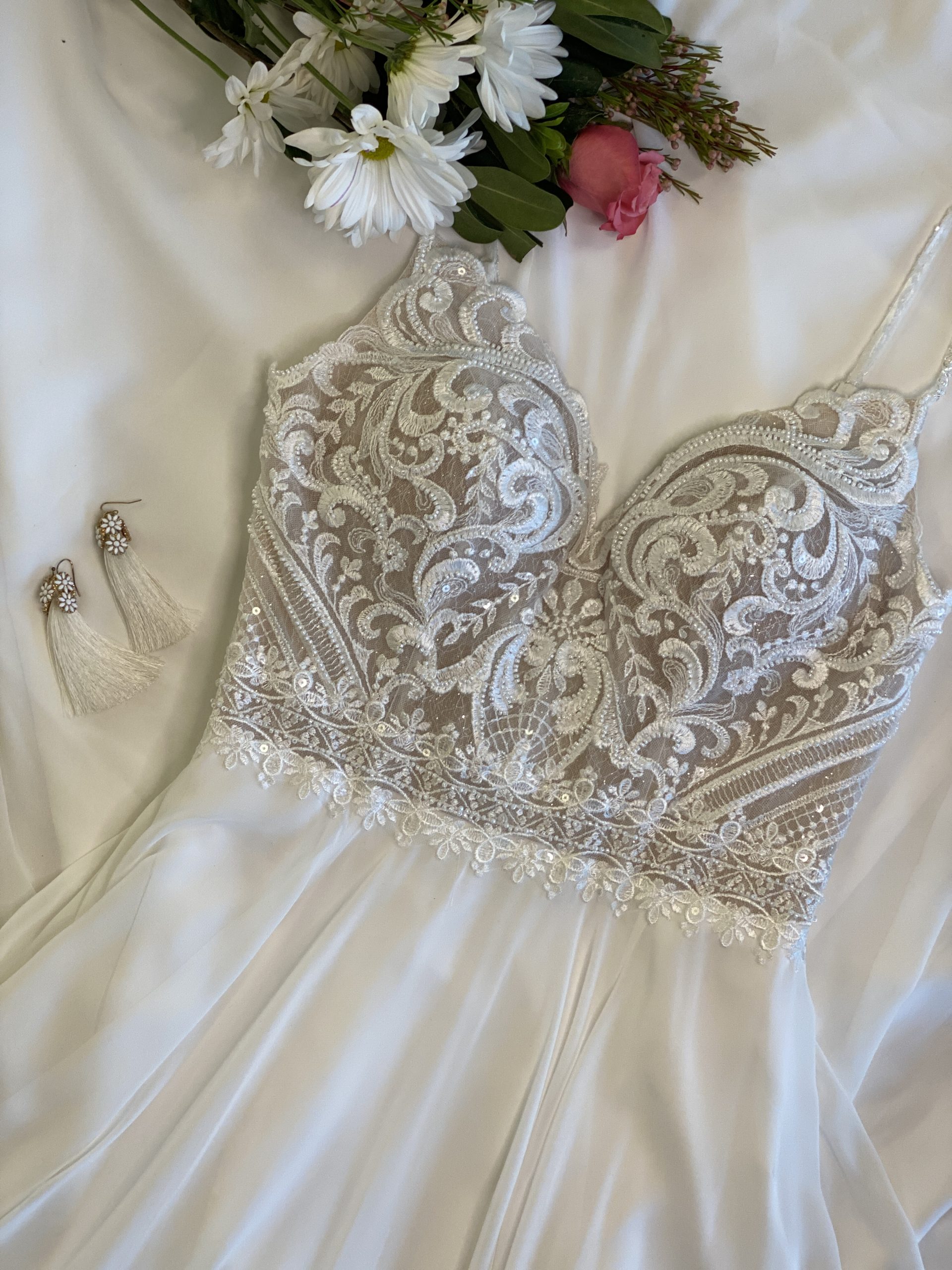 Flay Lay Image Of Chiffon Wedding Dress Called Lorraine By Rebecca Ingram