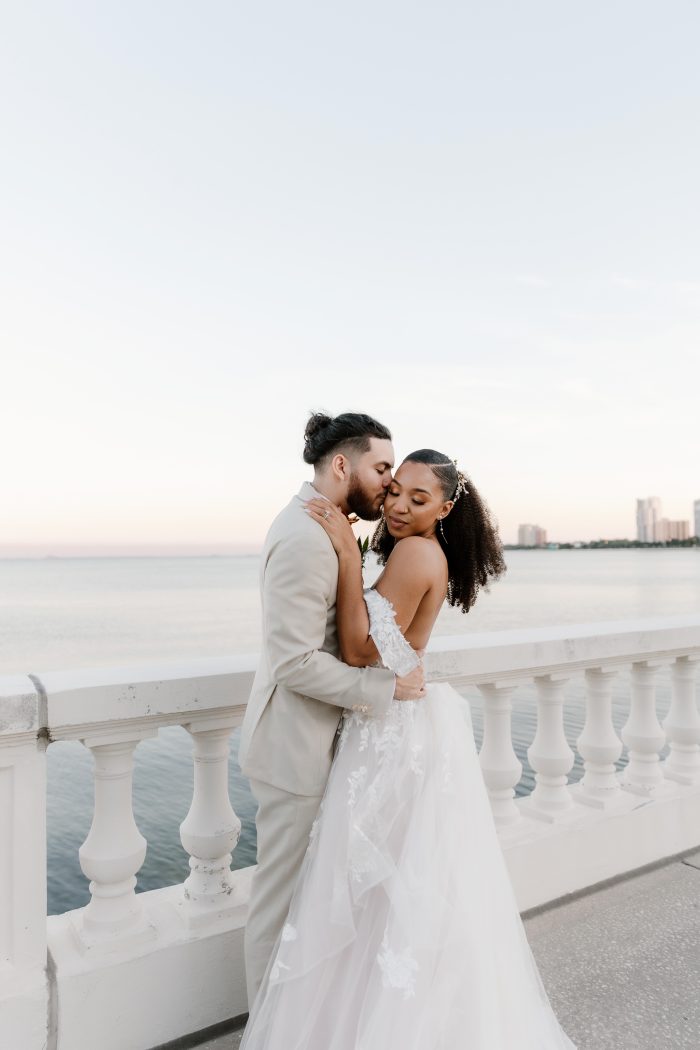 Bride wearing Lettie by Rebecca Ingram before her wedding dress preservation