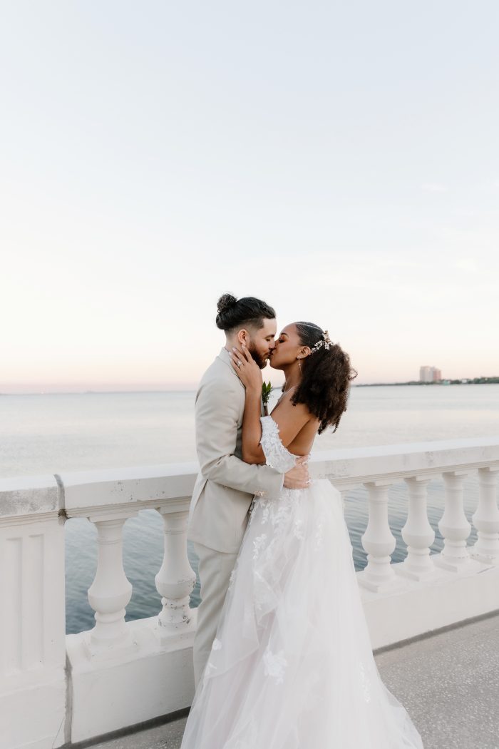 Bride wearing Lettie by Rebecca Ingram before her wedding dress preservation