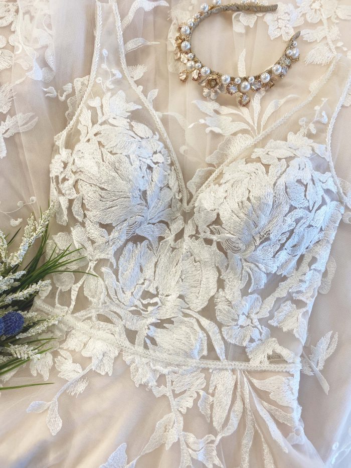 Flat Lay of Floral A-line Wedding Dress Called Sasha by Maggie Sottero