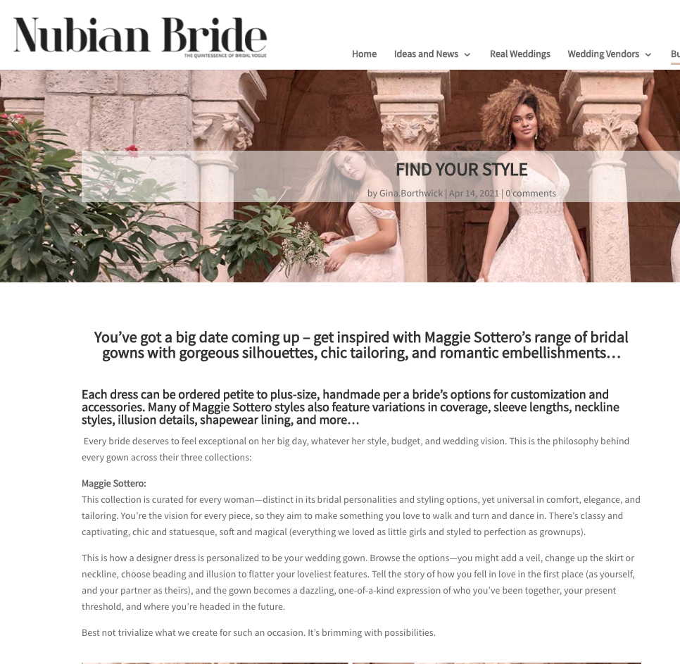 Nubian Bride find your style with Maggie Sottero Web Page