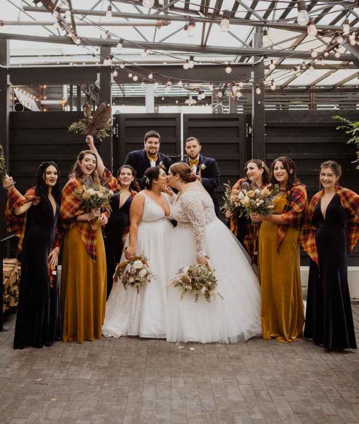 LGBTQ Brides In Mallory Dawn By Maggie Sottero With Bridesmaids In Halloween Wedding Bridesmaids Dresses