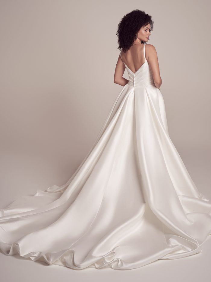 Bride In Simple Satin Wedding Dress With Over