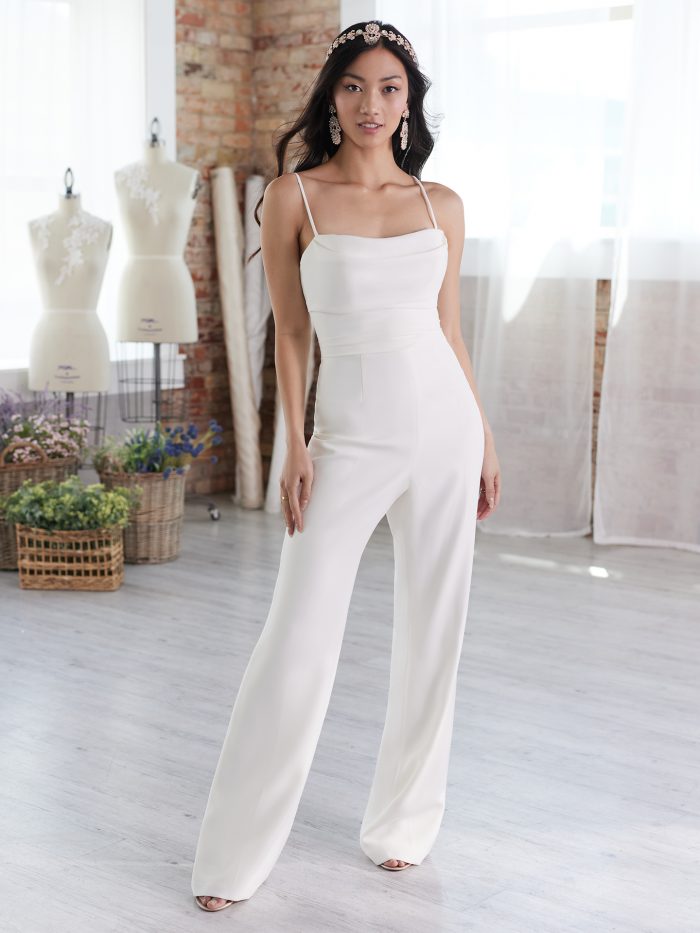 Model Wearing Bridal Jumpsuit Called Gibson by Maggie Sottero