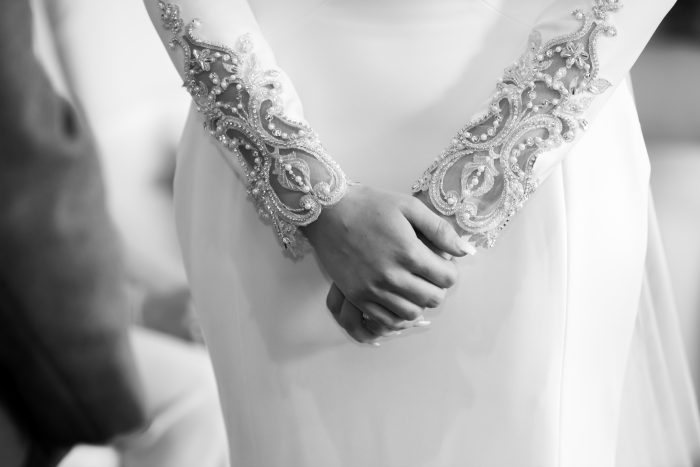 Bride In Crepe And Crystal Wedding Dress Called Aston By Sottero And Midgley