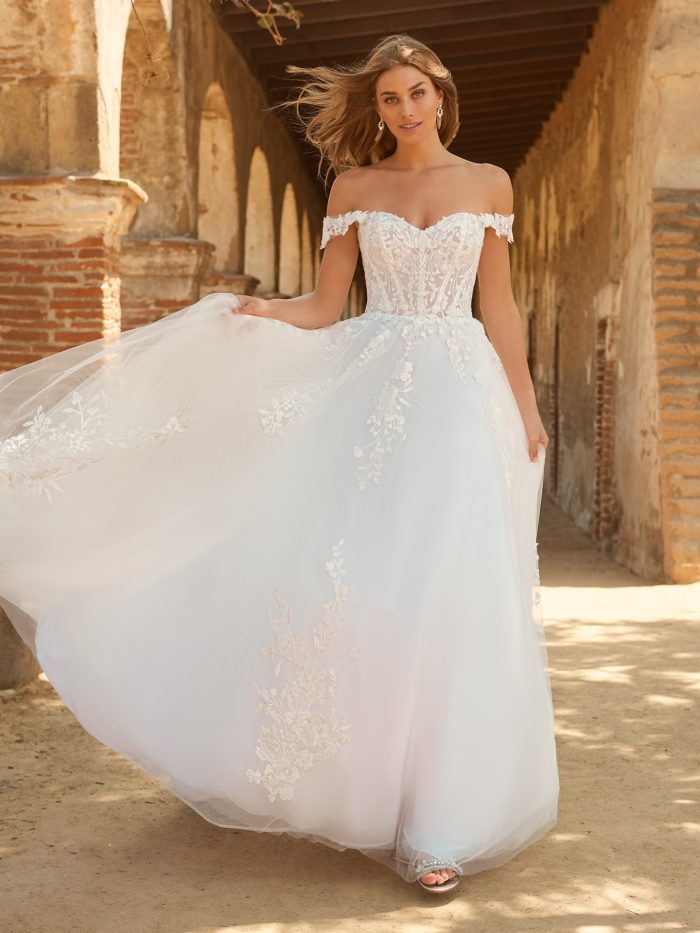 Wedding Dress Styles For Body Types For Brides With Smaller Chests Wearing A Dress Called Harlem By Maggie Sottero