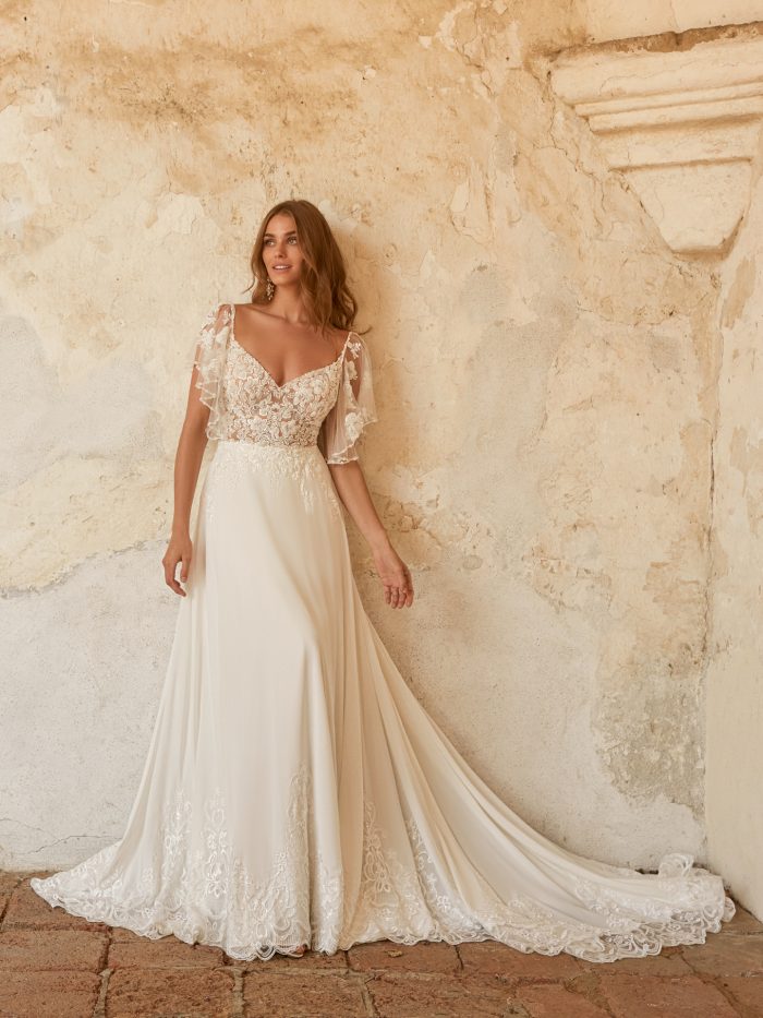 Bride In Chiffon Wedding Dress Called Primrose By Maggie Sottero